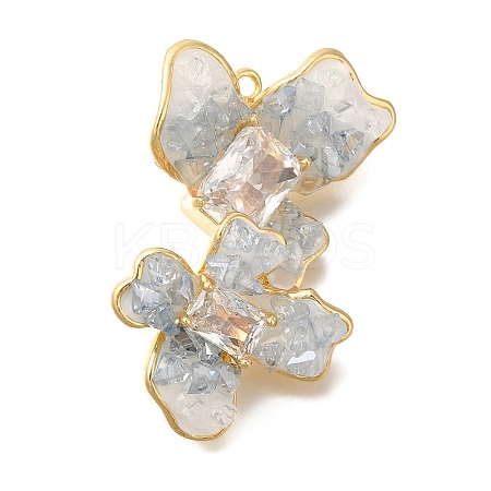 Brass Clear Cubic Zirconia & Glass Flower Connector Charms KK-K388-63G-1