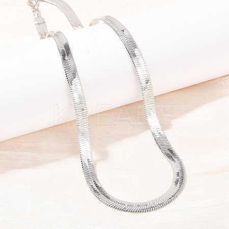 6MM 201 Stainless Steel Flat Snake Chain Necklaces for Women Men NJEW-Z089-02P-1