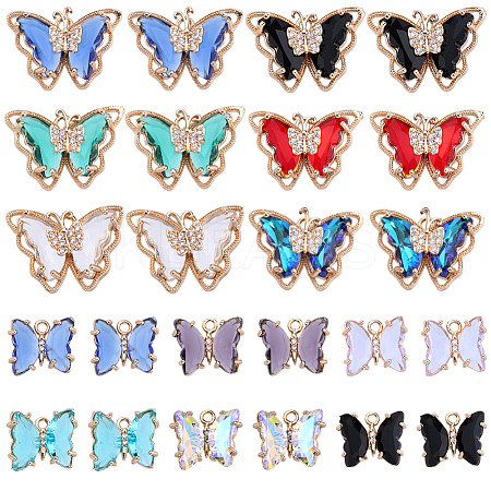 24Pcs 12 Styles Brass with Glass Pendants KK-SC0003-59-1