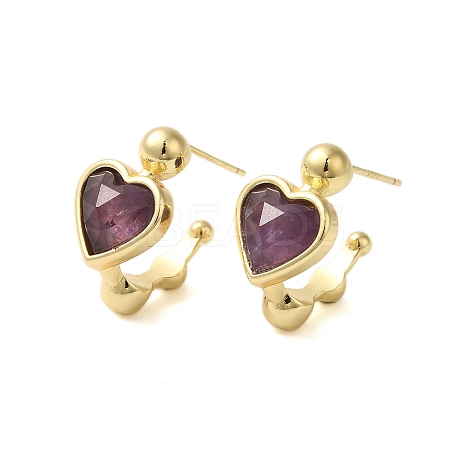 Natural Amethyst Heart Stud Earrings EJEW-K287-01G-08-1