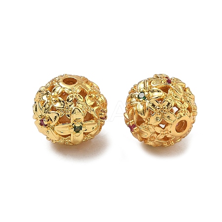 Brass Micro Pave Cubic Zirconia Beads KK-D224-12G-1