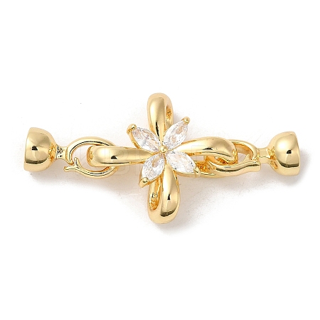 Rack Plating Brass Pave Clear Cubic Zirconia Fold Over Clasps KK-E084-11G-1