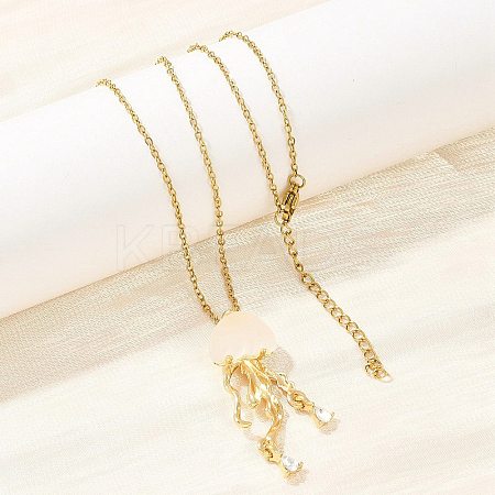 Alloy Crystal Rhinestone with Resin Jellyfish Pendant Necklaces for Women NJEW-A066-03G-1