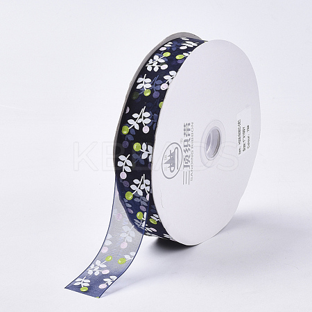 Flower Pattern Printed Polyester Organza Ribbons ORIB-Q034-01-1