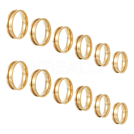12Pcs 6 Size 201 Stainless Steel Grooved Finger Ring Settings RJEW-TA0001-05G-1