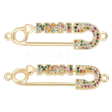 Beebeecraft 5Pcs Mother's Day Theme Brass Micro Pave Colorful Cubic Zirconia Connector Charms ZIRC-BBC0001-59-1