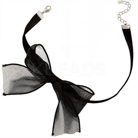 1Pc Gauze Bowknot Fabric Choker Necklaces for Women NJEW-CP0001-06B-1