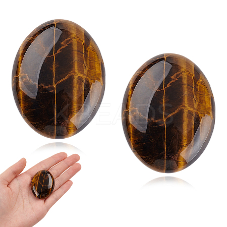 2Pcs  Natural Tiger Eye Palm Stones AJEW-GA0007-90A-1