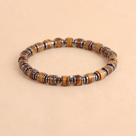 Vintage Natural Tiger Eye & Synthetic Non-magnetic Hematite Beads Stretch Bracelets for Women Men UH5548-2-1