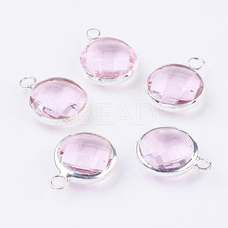 Silver Color Plated Brass Glass Flat Round Charms GLAA-M003-A-10S-1