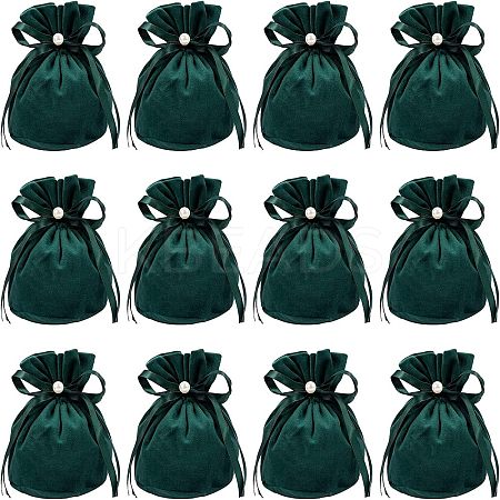 Velvet Jewelry Bags with Drawstring & Plastic Imitation Pearl TP-NB0001-20B-1