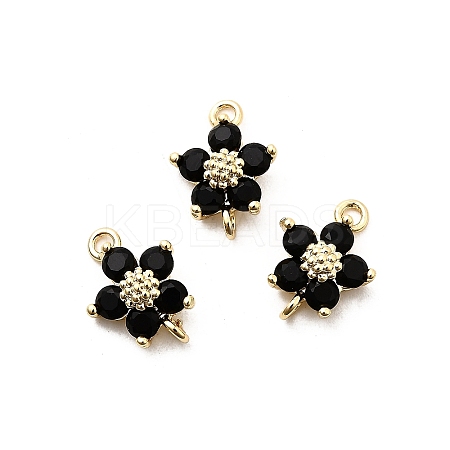 Brass Pave Cubic Zirconia Flower Links Connector Charms KK-H089-34G-03-1