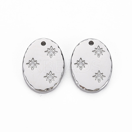 304 Stainless Steel Micro Pave Clear Cubic Zirconia Pendants STAS-N097-114P-NR-1