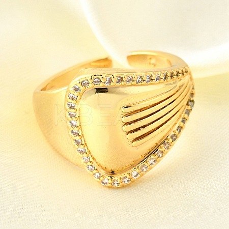Brass Micro Pave Cubic Zirconia Adjustable Open Cuff Rings for Women RJEW-K292-12G-1