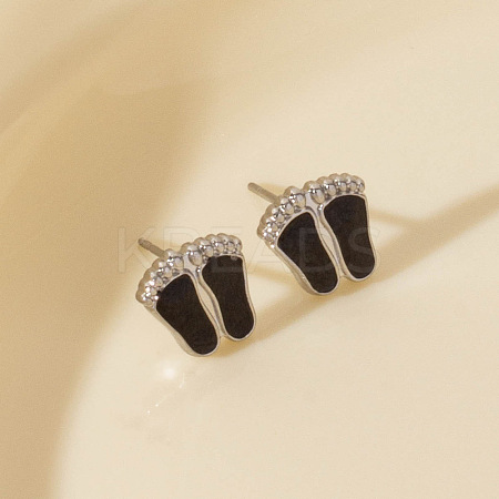 304 Stainless Steel Exaggerated Footprint Stud Earrings BU6703-1-1