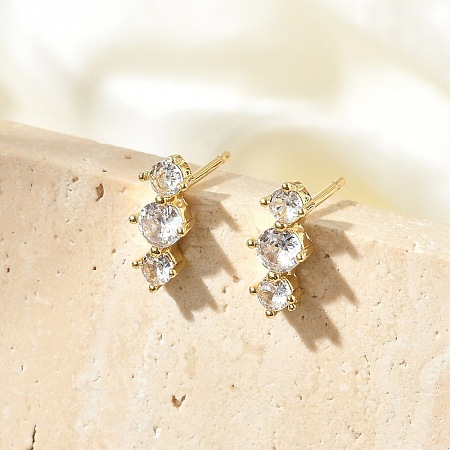 Brass Micro Pave Clear Cubic Zirconia Stud Earrings EJEW-R016-26G-14-1