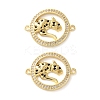 Rack Plating Brass Black Cubic Zirconia Flat Round with Leopard Connector Charms KK-C084-16G-1
