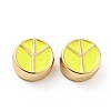 Flat Round with Peace Sign Brass Enamel Beads KK-G419-05G-08-2