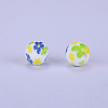 Printed Round with Flower Pattern Silicone Focal Beads SI-JX0056A-199-1