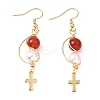 Shell Pearl Cross Dangle Earrings EJEW-JE06706-4