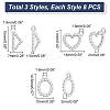 24Pcs 3 Style 304 Stainless Steel Pendants STAS-UN0041-96-3