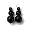 Natural Obsidian Round Beaded Pendants PALLOY-JF02867-07-1