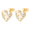 Heart Brass Micro Pave Clear Cubic Zirconia Stud Earrings EJEW-A152-03G-4