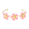 Alloy Flower with Imitation Pearl Beaded Open Cuff Bangle for Women BJEW-D054-02G-01-1