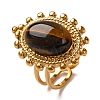 Oval Natural Tiger Eye Finger Rings RJEW-Q822-08G-1