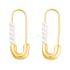 Ion Plating(IP) 304 Stainless Steel & Plastic Imitation Pearl Safety Pin Hoop Earrings for Women EJEW-C096-05G-1