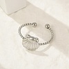 Shell 304 Stainless Steel Open Cuff Rings for Women RJEW-G338-09P-2