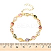 Teardrop Brass Pave Cubic Zirconia Link Chain Bracelets for Women BJEW-P385-06G-5