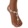 Bohemian Style Natural Cowrie Shell & Plastic Imitation Pearl & Waxed Cord Adjustable Toe Ring Anklets FS-WG74F62-01-5