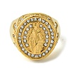 Ion Plating(IP) Oval with Saint 304 Stainless Steel Rhinestone Signet Rings RJEW-Q815-01G-M-2