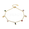 Ion Plating(IP) 304 Stainless Steel Colorful Cubic Zirconia Charm Anklets for Women STAS-P379-01G-4
