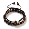Natural Tiger Eye Round Beaded Stretch Bracelets & Braided Bead Bracelets BJEW-K251-04C-1