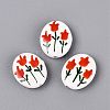 Hand Painted Tulip Flower Oval Porcelain Beads PORC-N012-11A-1