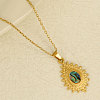 304 Stainless Steel Pave Natural Paua Shell Teardrop Pendant Necklaces RV9484-3-4
