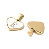304 Stainless Steel Pave Natural White Shell Heart with Initial Slice Pendants STAS-R168-25G-E-2