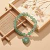 Natural Green Aventurine Round Beaded Stretch Bracelet with Heart Charm BJEW-JB09019-05-2