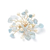 Natural Aquamarine Chips & Pearl Beaded Flower Brooch Pin JEWB-BR00098-04-1