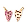 Rack Plating Brass Micro Pave Hot Pink Cubic Zirconia Pendants X-ZIRC-C040-19G-1