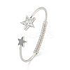 Star Brass Pave Clear Cubic Zirconia Open Cuff Bangles for Women BJEW-G704-03P-1