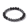 8mm Round Synthetic Non-Magnetic Hematite & Natural Lava Rock Beaded Stretch Bracelets for Women Men BJEW-JB10533-04-1