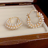 Flat Round Alloy Plastic Imitation Pearl Hoop Earrings FS-WG2046F-01-3