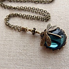 Bohemian Flat Round with Dragonfly Pattern Alloy Dark Cyan Glass Pendant Necklaces for Women FS-WG33723-01-2