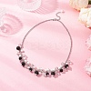 Round Glass Beaded Bib 304 Stainless Steel Rolo Chain Necklaces NJEW-JN05359-03-1