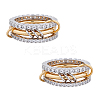 2Pcs 3 Layed Brass Rhinestone Finger Rings for Women RJEW-UN0003-09-1