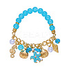Ocean Alloy Enamel Starfish Shell Shape Multi Charm Round Plastic Beaded Stretch Bracelets for Women WG120C7-02-1