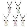 Glass Seed Beads & Glass Pearl Round Beaded Bear Pendant Waxed Cotton Cord Necklaces for Women Men NJEW-MZ00126-2